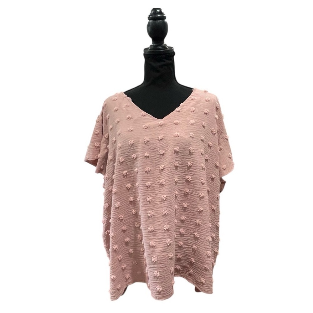 In’voland Light Mauve Swiss Dot Top Size 22W Plus Short Sleeve